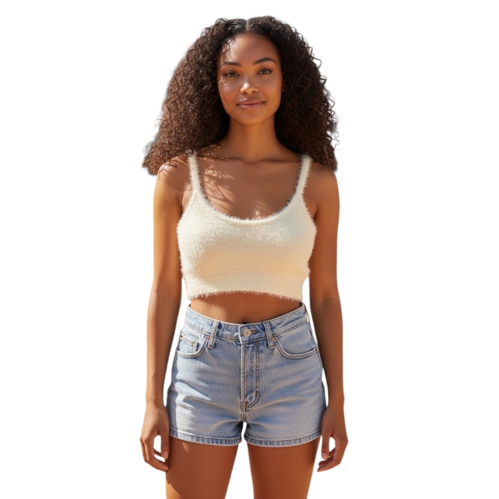 Garage Cream Fuzzy Crop Top Size Medium